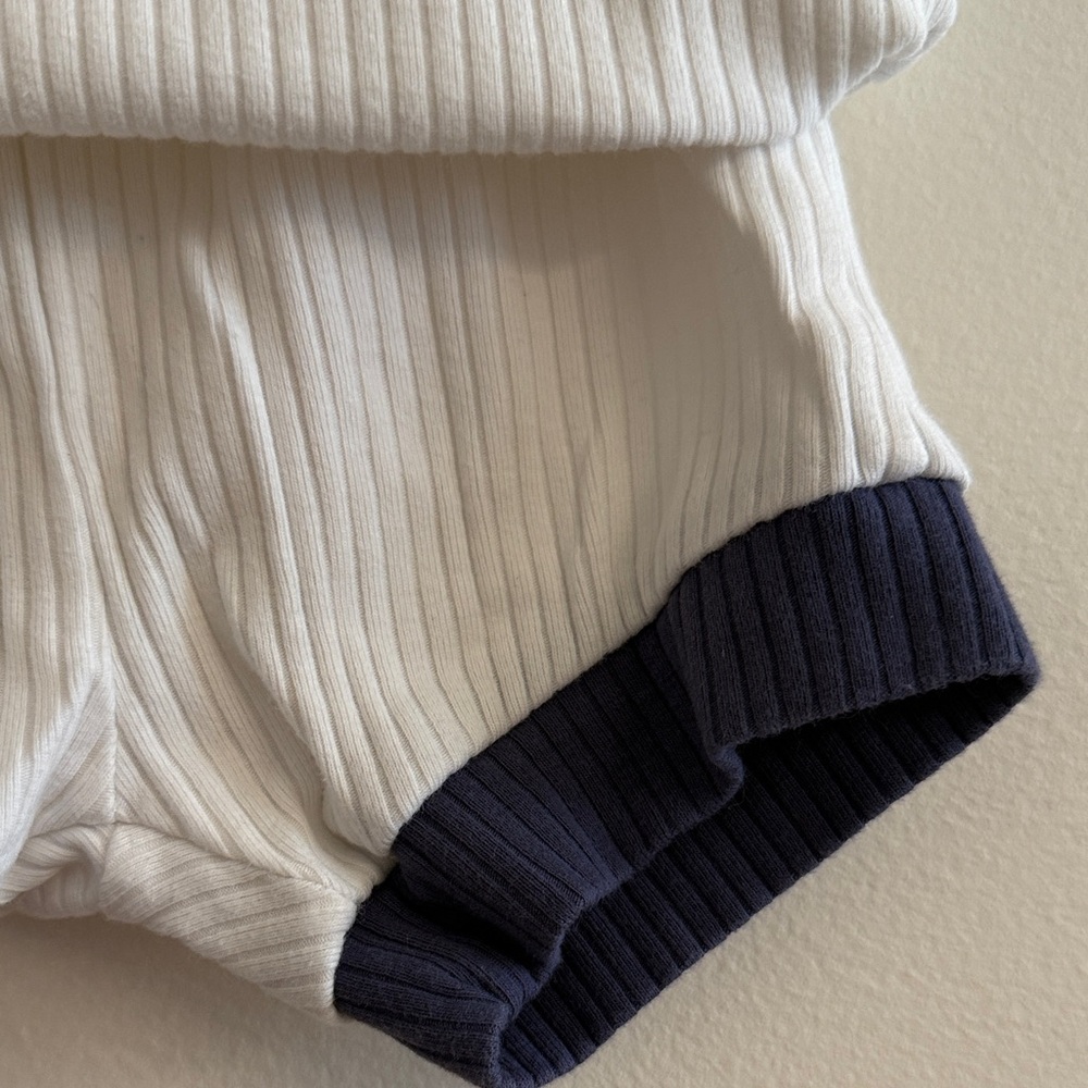 Kids White and Navy Ribbed Matching Set - Picture 3 of 7